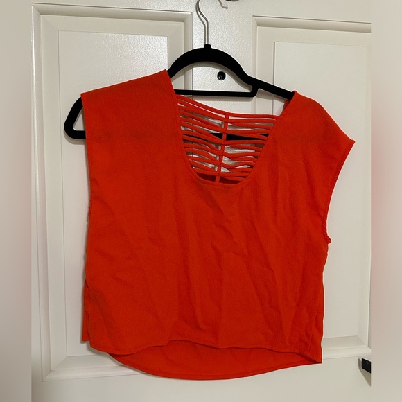 Express Size Small Sleeveless Bar-Back Orange Crop Top - Picture 2 of 3